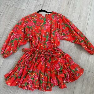 RHODE Red Floral Dress with Pink and Green Accents